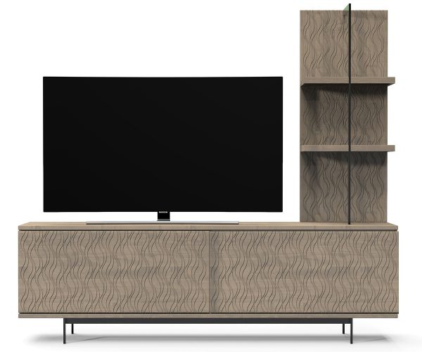 Ambiance Double Sliding Door Media Unit - Wood Wave